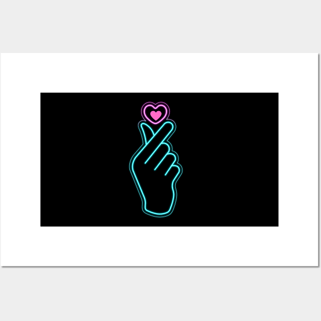 Korean finger heart neon Wall Art by Salizza